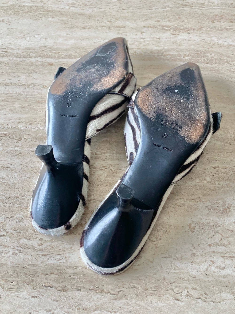 Vintage Prada Zebra Pony Hair Buckle Mule Heels - Picture 9 of 10